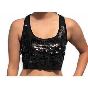 XXI, Black Sequin Racerback Crop Top, Size Small
